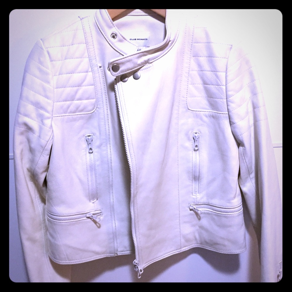 Cream 100% lamb leather bomber jacket
